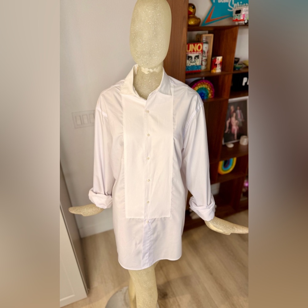 Aya Muse x Dani Michelle Classic White Button-Down Long Sleeve Shirt. Size Lg